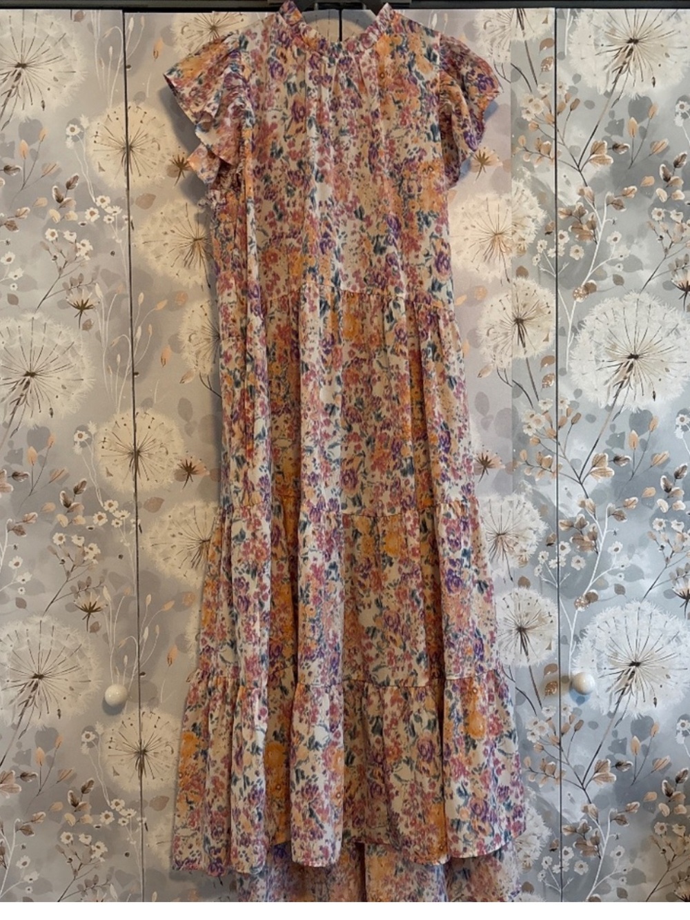 EUC Pinch Floral Tiered Midi Dress Florals with Yellow, Pink and Purple - Picture 1 of 7